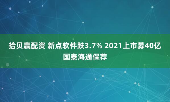 拾贝赢配资 新点软件跌3.7% 2021上市募40亿国泰海通保荐
