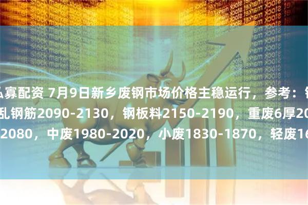 微私寡配资 7月9日新乡废钢市场价格主稳运行，参考：钢筋压块2140-2180，乱钢筋2090-2130，钢板料2150-2190，重废6厚2040-2080，中废1980-2020，小废1830-1870，轻废1650-1690，以上价格不含税。